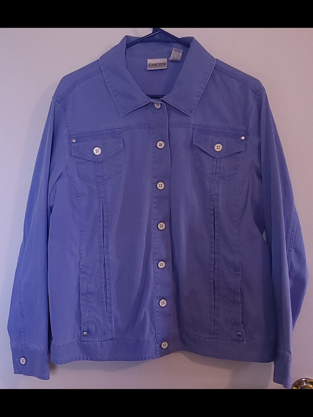 Chico's Cotton Jacket Blue Button Front Stretch Lightweight Casual Sz 3 XL 16